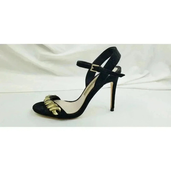 Zara Basic Collection Size 37 (US 6.5-7) Womens Black Suede Ankle Strap Open Toe - Picture 4 of 12